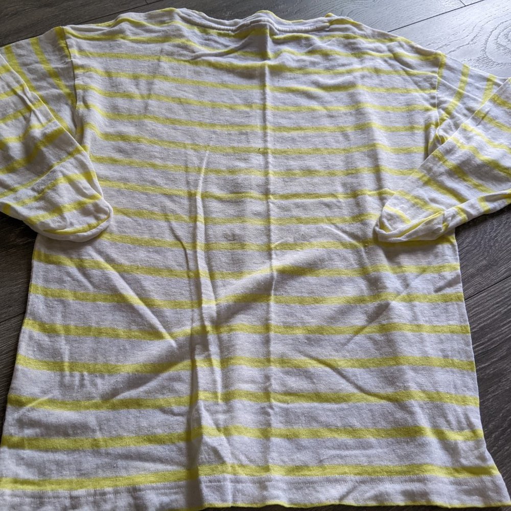 Land's End 1963 Canvas Women's Tee T-shirt Long Sleeve 100% Linen Yellow Striped - Picture 9 of 9